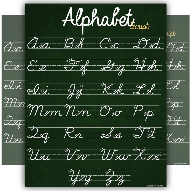 Young N Refined ABC Cursive Script Alphabet poster SIZE SMALL chart LAMINATED teaching classroom decoration Young N Refined (16x20) - Image 1